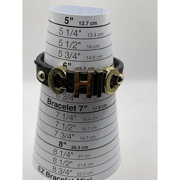 BCBGeneration Black Gold Chic Bracelet Leather Snake Texture Adjustable - Picture 4 of 4